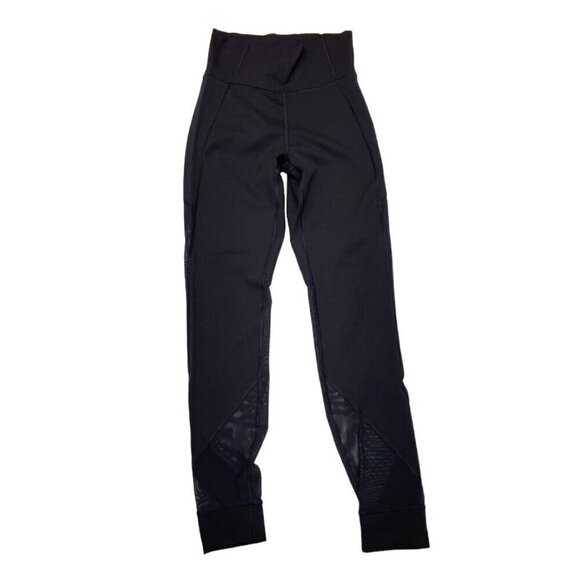 Lululemon Black Mesh Leggings Ankle Cuff Size 6  Preowned B2 - Picture 1 of 11